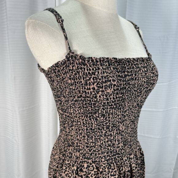 REFORMATION Rouen Bengal Leopard Linen Smocked Ruffle Mini Slip Dress Size 10 - Picture 3 of 8